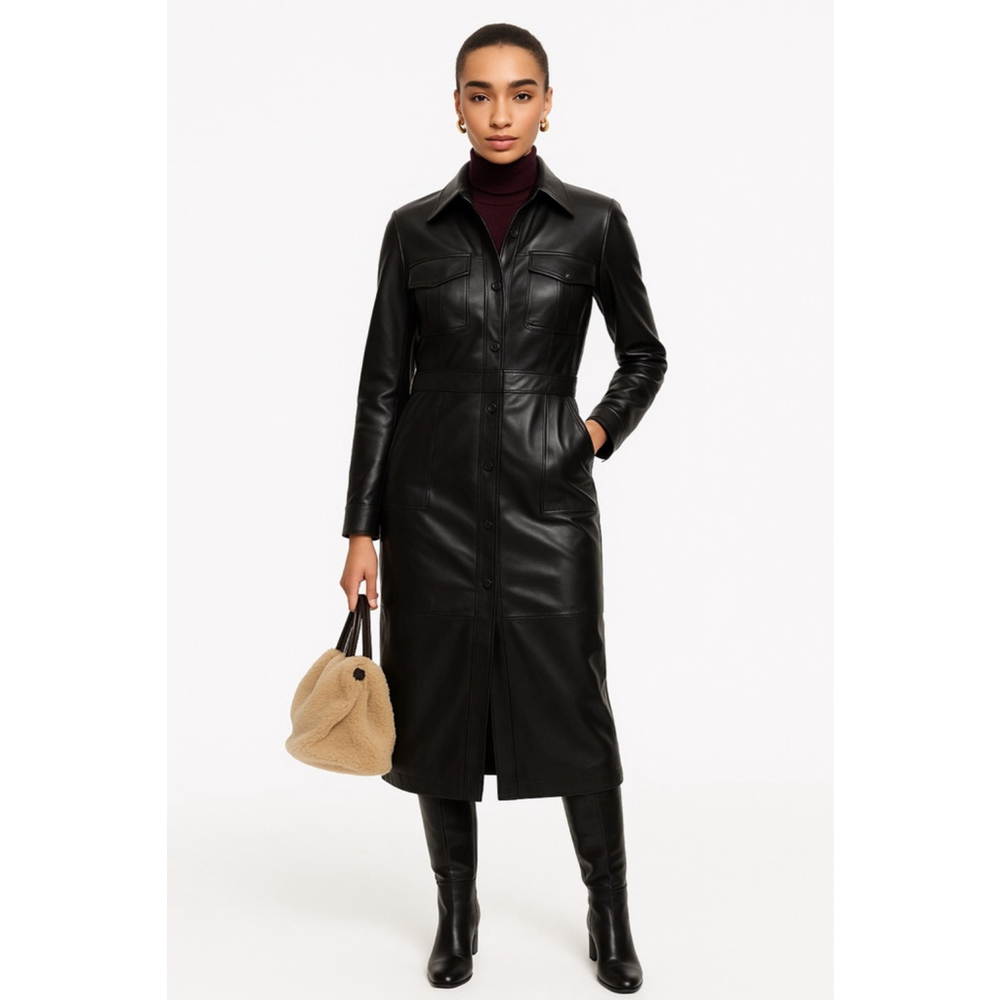 Marissa Webb x RTR Front Slit Faux Leather Midi Dress Sz 4